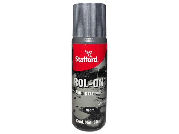 Tinta para Sellos Stafford Roll On, 60ml. Color Negro.