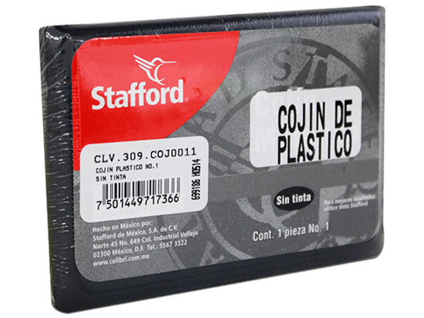 Cojín para Sellos Stafford #1, Plástico sin Tinta, Dimensiones 11 x 7 cm. 