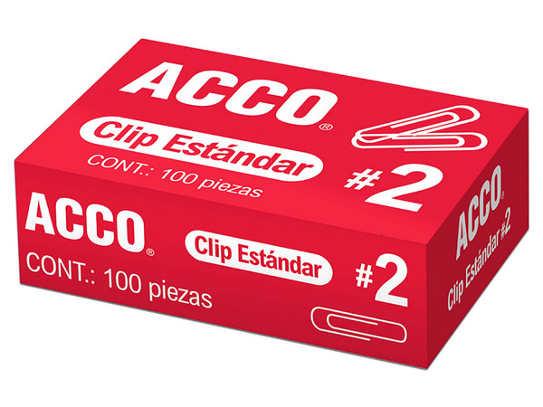 Clip Estándar No. 2 ACCO, Capacidad Máxima 20 Hojas.
