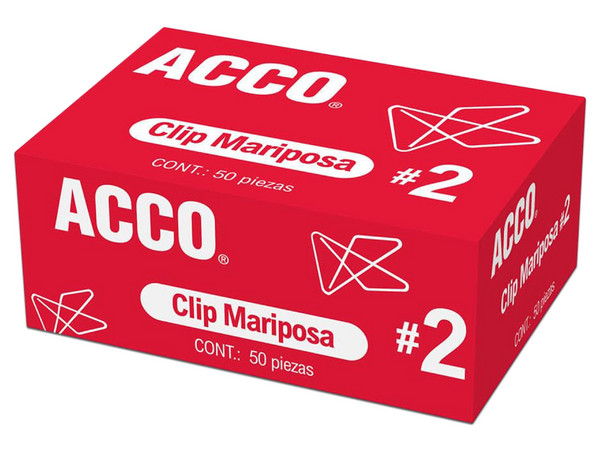 Clips Mariposa ACCO Gigante No.2 P1720, Caja con 50 Piezas.