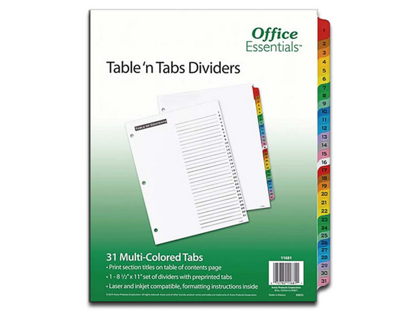 Separador De Hojas, Avery, Tamaño Carta, 31 Divisiones, Compatible Con Impresión Láser E Inkjet.