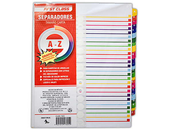 Separadores Organizadores, Dietrix, Tamaño Carta, A–Z, Pestañas De Color.