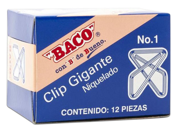 Clip Mariposa #1 Niquelado, Caja con 12 Piezas. Color Plata.