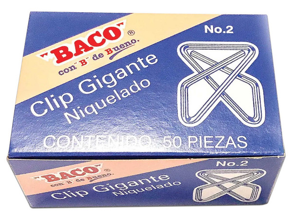 Clip Mariposa Baco #2, Niquelado. Caja con 50 Piezas, Material Acero, Color Plata.