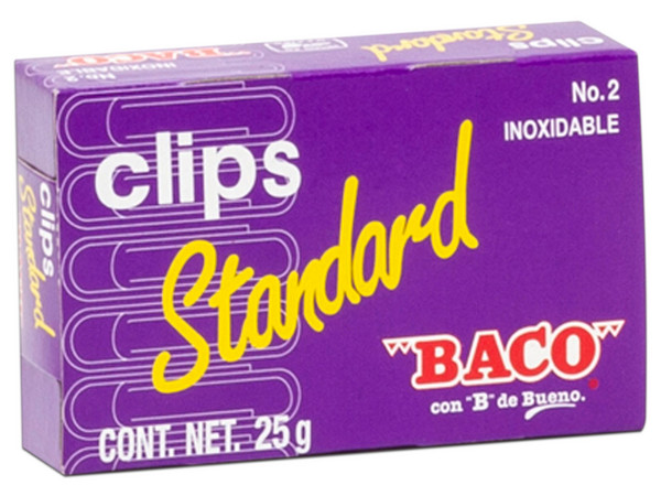 Clip Estándar Baco Galvanizado, #2, caja con 10 unidades con 100 Clips c/u.