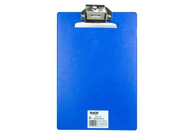 Tabla Plástica BACO TB005 con Agarrapapeles, Tamaño Carta, Varios Colores.