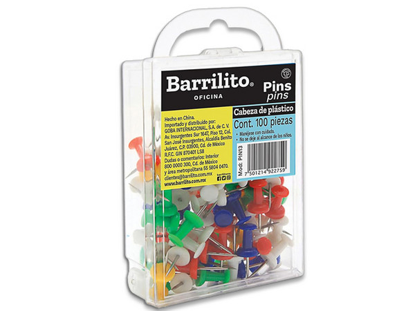 Pines Barrilito PIN13, Colores Surtidos, Caja con 100 Piezas.