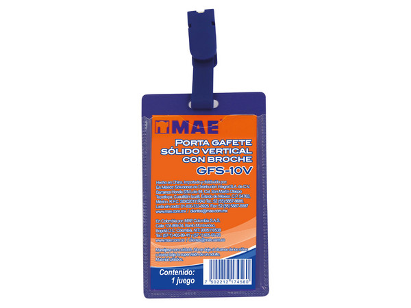 Gafete Vertical Mae, Color Azul, Plástico, Tamaño 5.5 x 9 cm, 1 Unidad.