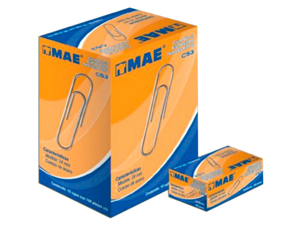 Clip MAE Estandar Numero 3, 10 Cajas con 100 Piezas.