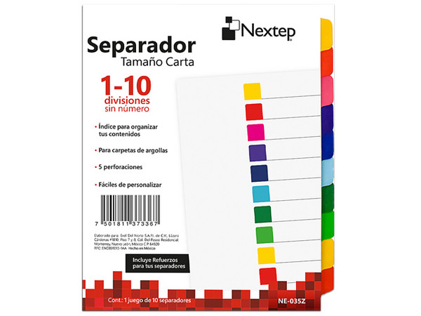 Separador Nextep NE-035Z, Económico con 10 Divisiones sin Número, Plástico.