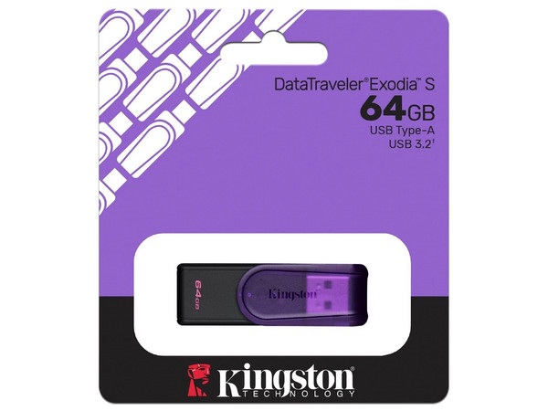 Unidad Flash USB 3.2 Kingston DataTraveler Exodia S de 64 GB, USB 3.2 Gen 1. Color Morado.