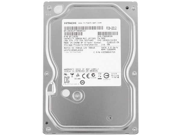 Disco Duro Hitachi 500GB, Caché 16MB, 7,200 RPM, SATA II (3.0 Gb/s), New Pull.