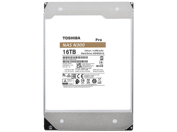 Disco Duro Toshiba N300 Pro de 16TB para Sistema NAS, Caché 512MB, 7200 RPM, SATA III (6.0 Gb/s).