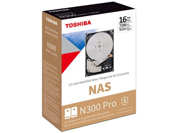 Disco Duro Toshiba N300 Pro de 16TB para Sistema NAS, Caché 512MB, 7200 RPM, SATA III (6.0 Gb/s).