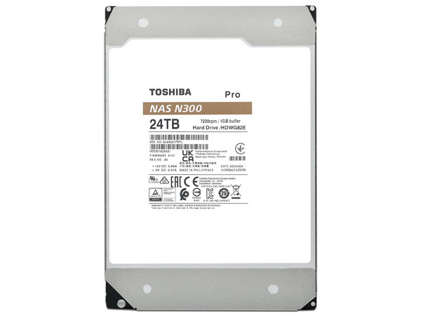 Disco Duro HDD, Toshiba, N300 Pro NAS, 24TB, 7200 RPM, 1GB Cache, SATA III 6Gb/s.