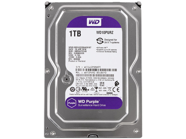 Disco Duro para Videovigilancia Western Digital Purple de 1TB, 64 MB caché, 5400 RPM, SATA III (6 Gb/s).