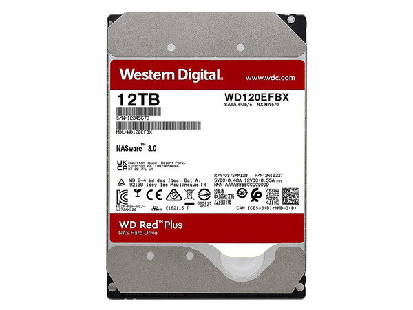 Disco Duro Western Digital Red Plus de 12TB, Caché 256MB, 7200 RPM, SATA III (6.0 Gb/s).