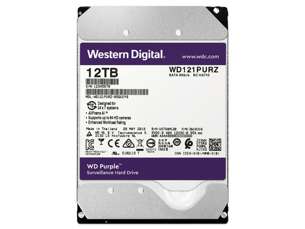 Disco Duro para Videovigilancia Western Digital Purple de 12 TB, 7200 RPM, 256MB, SATA III (6.0 Gb/s).