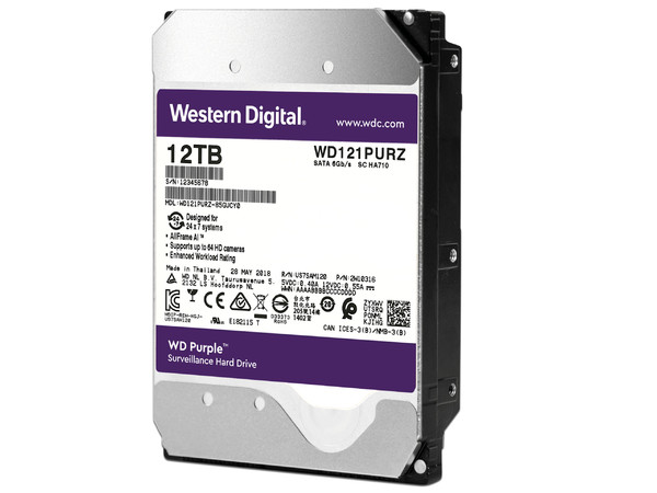 Disco Duro para Videovigilancia Western Digital Purple de 12 TB, 7200 RPM, 256MB, SATA III (6.0 Gb/s).