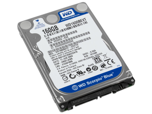 Disco Duro para Laptop Western Digital Scorpio Blue de 160GB, 5400 RPM, 8MB, SATA II.