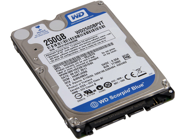 Disco Duro para Laptop Western Digital Scorpio Blue de 250 GB, 5400 RPM, 8MB, SATA II.