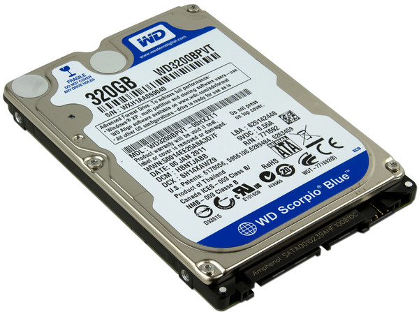 Disco Duro para Laptop Western Digital Scorpio Blue de 320GB, 5400 RPM, 8MB, SATA II.