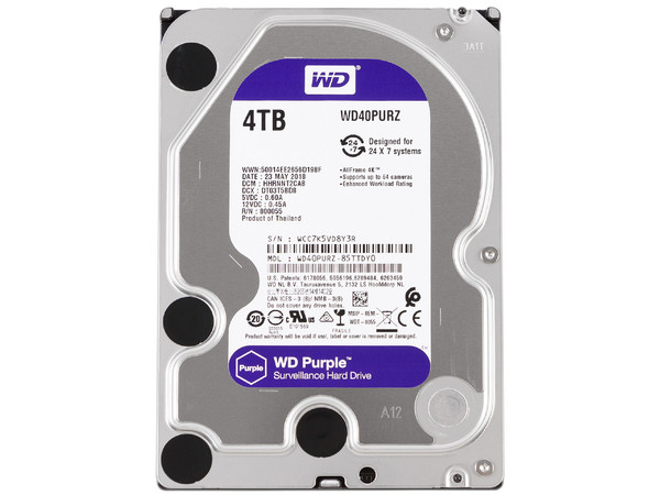Disco Duro para Videovigilancia Western Digital Purple de 4 TB, 64 MB caché, 5400 RPM, SATA III (6 Gb/s).