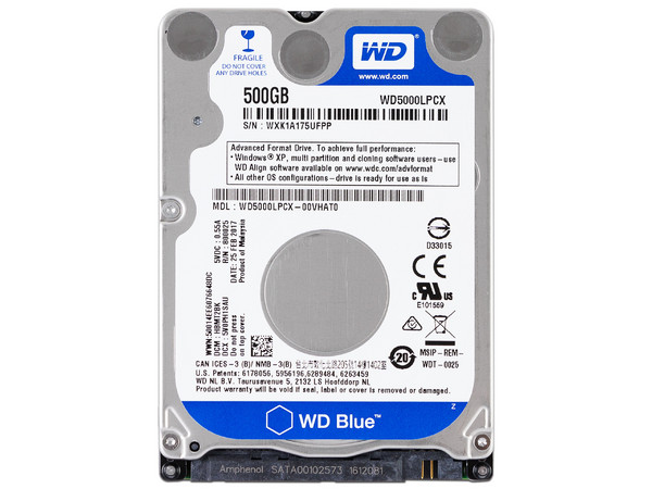 Disco Duro para Laptop Western Digital Blue de 500 GB, 16 MB caché, 5400 RPM, SATA III (6.0 Gb/s).