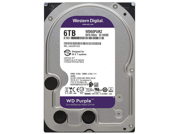 Disco Duro para Videovigilancia Western Digital Purple de 6TB,  64 MB Caché, 5400 RPM, SATA III (6 Gb/s).