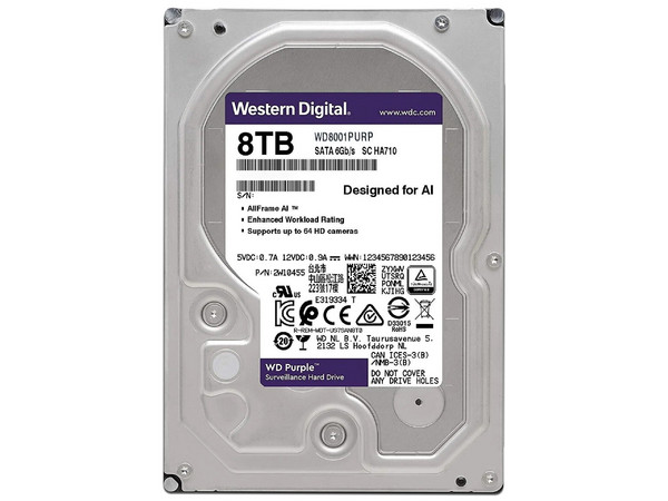 Disco Duro Western Digital Purple de 8TB, 256MB caché, 7200 RPM, SATA III (6 Gb/s).