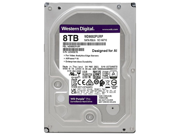Disco Duro para Videovigilancia Western Digital Purple de 8TB, IntelliPower RPM, 256 MB Caché, SATA III (6 Gb/s).
