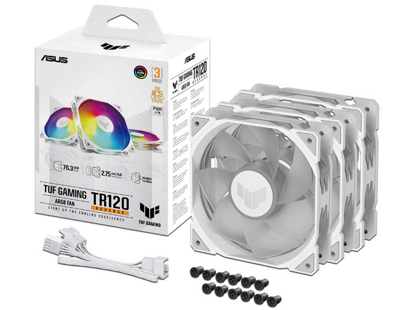 Kit de 3 Ventiladores ASUS TUF Gaming TR120 ARGB Reverse Blade, hasta 2000RPM, 120mm. Color Blanco.
