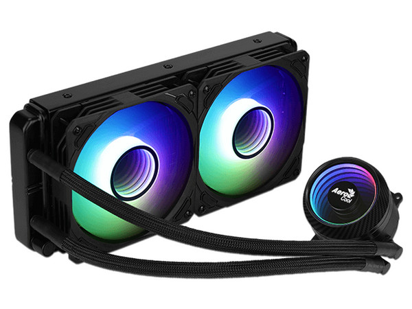 Sistema de enfriamiento líquido AeroCool Mirage L240, de 240mm, soporta Socket: LGA2066, 2011, 1200, 115X, 775, AM4, AM3 +, AM3, AM2 +, AM2, FM2, FM1, con iluminación LED RGB.