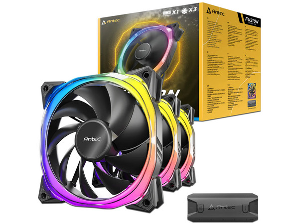 Kit de 3 Ventiladores Antec FUSION 120 ARGB, 120mm, 600RPM - 2000RPM, Color Negro.