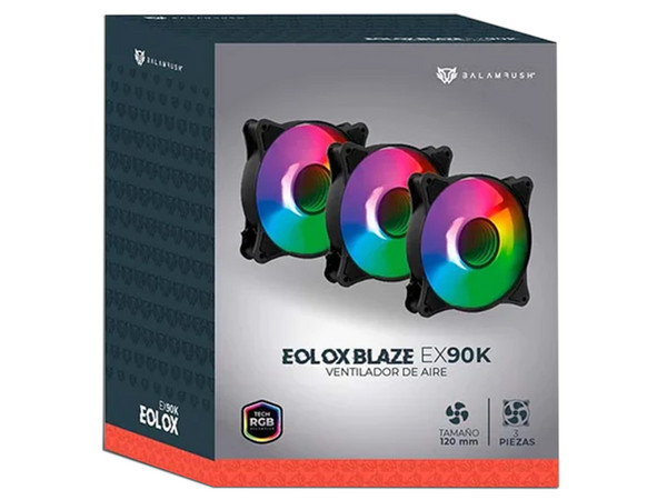 Kit de 3 Ventiladores Balam Rush Eolox Blaze EX90K, Aura RGB, 1200RPM, 120mm, RGB, Color Negro.