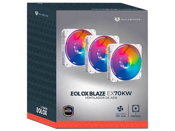 Kit de 3 Ventiladores Balam Rush Eolox Blaze EX70KW, 1200RPM, 120mm, RGB, Color Blanco.