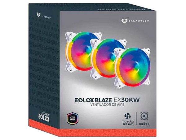 Kit de 3 Ventiladores Balam Rush EOLOX BLAZE EX30KW, 1200RPM, 120mm, RGB, Color Blanco.