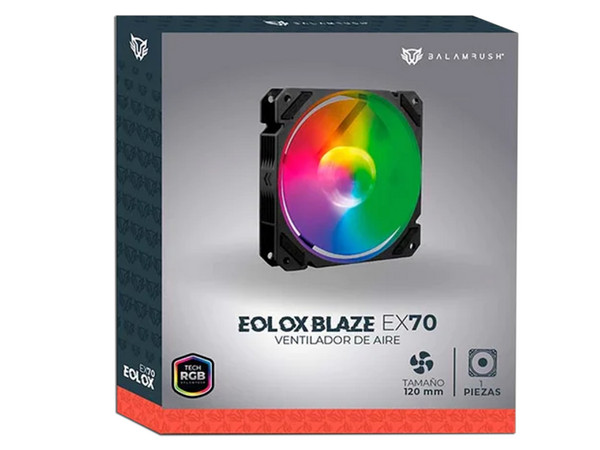 Ventilador BalamRush Eolox Blaze EX70 de 120mm, Aura RGB. Color Negro.