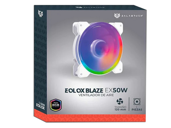 Ventilador BalamRush Eolox Blaze EX50W de 120mm, Aura RGB. Color Blanco.