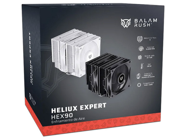 Enfriamiento de Aire Balam Rush Heliux Expert HEX90, Doble Disipador, 120mm, Compatibilidad AMD e Intel, Hidrodinámico, Ruido 37.1 dB, Conector PWM, 6 Pipas, 2 Ventiladores, Color Negro.
