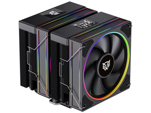 Enfriamiento de Aire Balam Rush, Heliux Pro HEX75, Doble Disipador, Display Digital, Iluminación ARGB, TDP 270W, Compatibilidad AMD e Intel, Hidrodinámico, 6 Pipas, 2 Ventiladores, Conector PWM y ARGB, Ruido 30 dB, Color Negro.