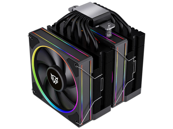 Enfriamiento de Aire Balam Rush, Heliux Pro HEX75, Doble Disipador, Display Digital, Iluminación ARGB, TDP 270W, Compatibilidad AMD e Intel, Hidrodinámico, 6 Pipas, 2 Ventiladores, Conector PWM y ARGB, Ruido 30 dB, Color Negro.