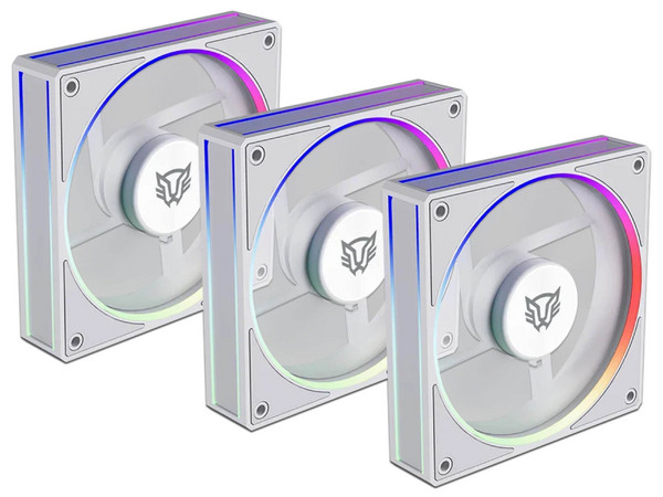 Kit 3 Ventiladores 120mm EOLOX BORA EXB85R Balam Rush Azender Series, ARGB, 600-1800 RPM, 48 CFM, Blanco.