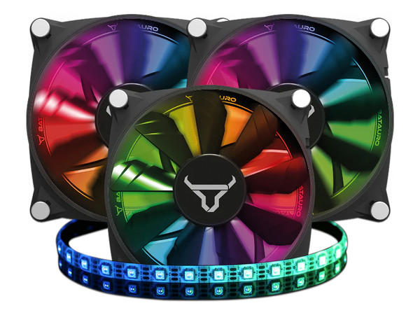 Kit de 3 Ventiladores Batauro ARX-600, iluminación RGB, 120mm, 1900 RPM. Incluye Tira LED ARGB