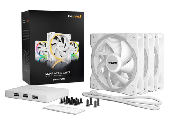 Kit de 3 ventiladores Be Quiet BL100 de 120mm, 1700 RPM, Con Iluminación ARGB, Color Blanco.