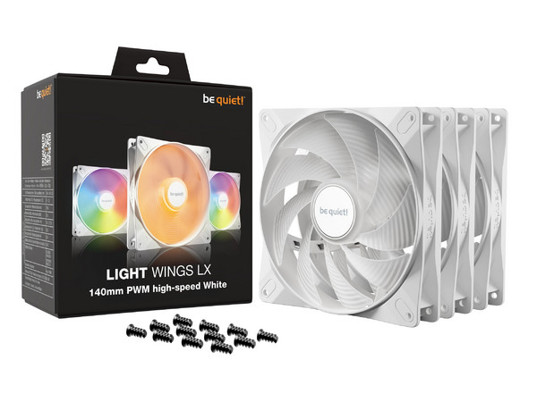 Ventiladores be quiet! Light Wings LX 140mm PWM White Triple Pack, 3 Ventiladores ARGB de Alta Velocidad, 16 LED, 9 Aspas Optimizadas, Motor de Circuito Cerrado, Ultra Silenciosos, Color Blanco.