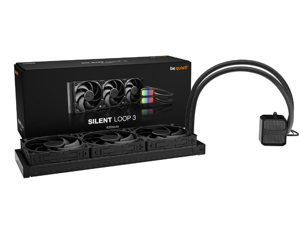 Enfriador Líquido Silent Loop 3 420mm, 3 Ventiladores Silent Wings 4 PWM 140mm, ARGB, Color Negro.
