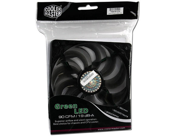 Ventilador COOLER MASTER, 120 mm con 4 Leds Verdes, 1200 RPM, 19dBA  