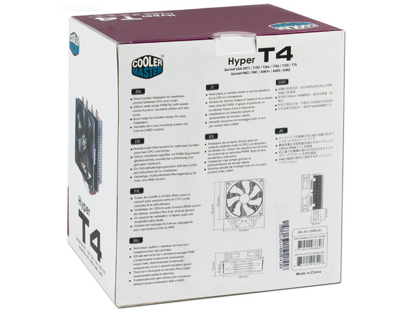 Disipador y Ventilador Cooler Master Hyper T4, soporta Socket Intel 2066 /2011 / 1366/ 1156 / 1155 / 1150 / 1151 / 1200, AMD FM1 / FM2 / AM3+ / AM3 / AM2+ /AM2.