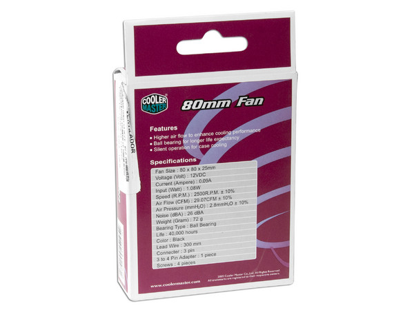 Ventilador para Gabinete CoolerMaster, 80 mm.